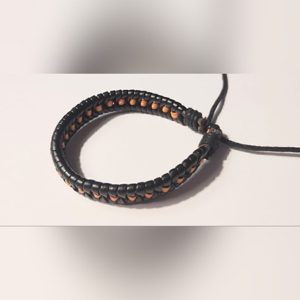 Men's bracelet leather braided black new d78